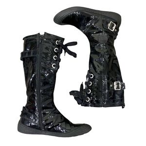 Pataugas French Luxury Black Patent Buckle & Lace Up Boots 6 / 37